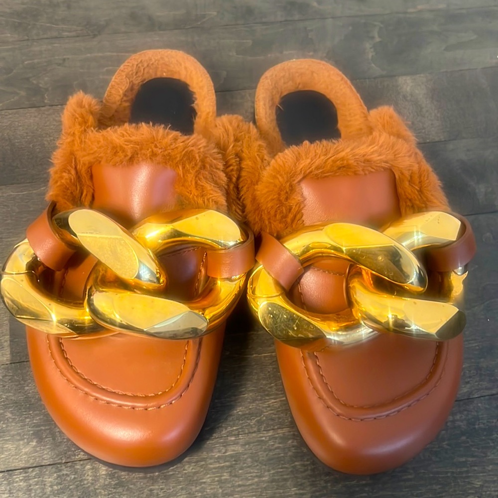 JW Anderson Chunky Chain Calfskin Slide Mules.
